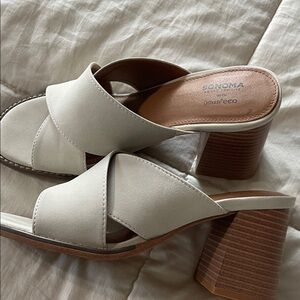 Sonoma Cream Crisscross Block Heel Mules